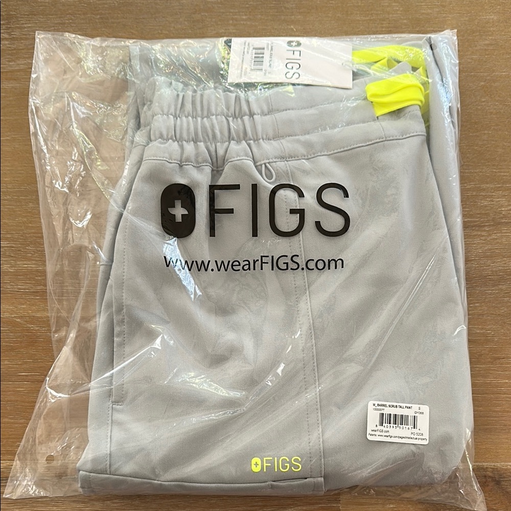 Figs Light Gray Scrub Pants with Bright Yellow Details
